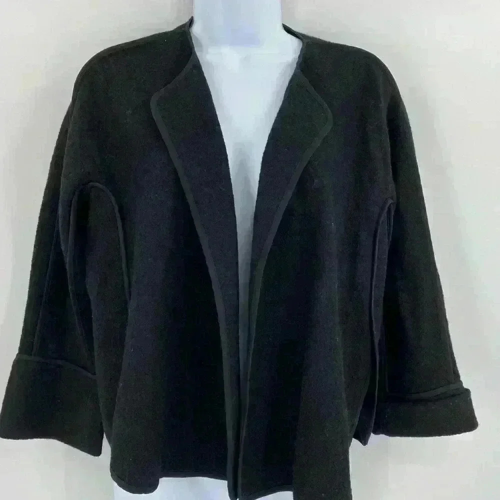 Ann Taylor Loft Black Wool Blend Open Front Cardigan S
